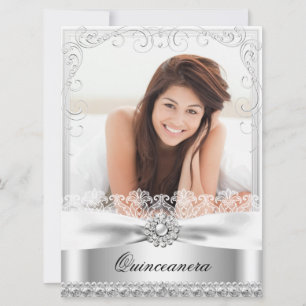 Silver Bow & Lace Quinceanera Födelsedagsinbjudan Inbjudningar
