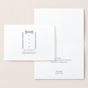Silver Bow Tie Personlig Groomsman Frieri Folierat Kort