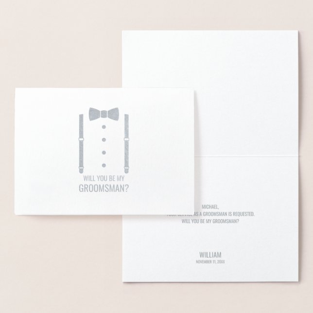 Silver Bow Tie Personlig Groomsman Frieri Folierat Kort (Display)