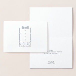 Silver Bow Tie Personlig Groomsman Frieri Folierat Kort