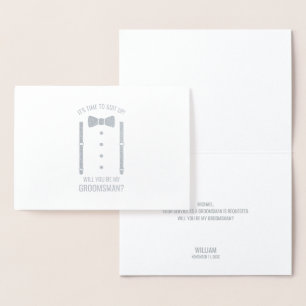 Silver Bow Tie Personlig Groomsman Frieri Folierat Kort