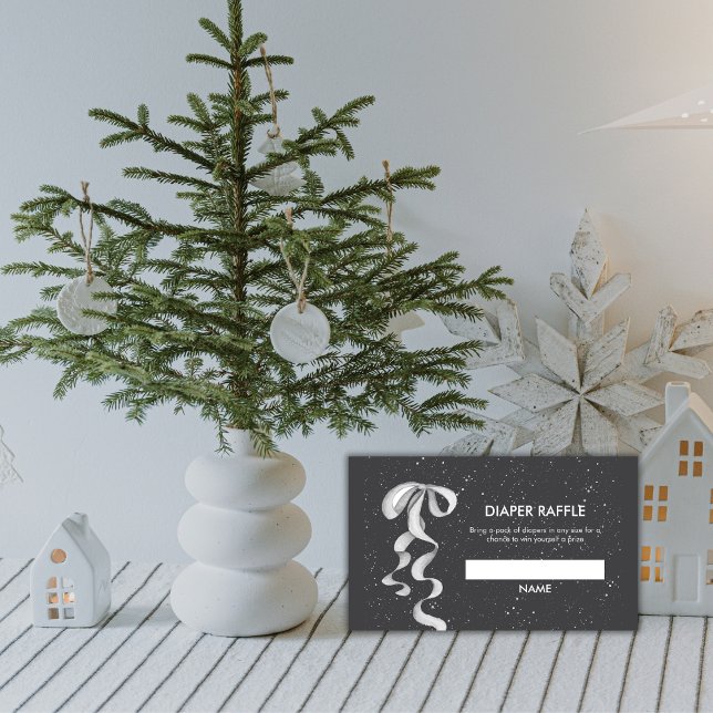 Silver Bow Vinter Snö Blöja Lotteri Baby Shower  Tilläggskort (Silver Bow Winter Snow Diaper Raffle Baby Shower Enclosure Card)