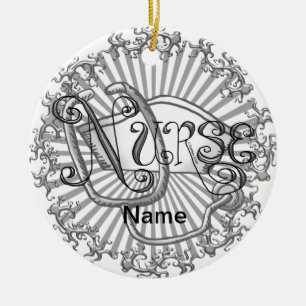 Silver brev sjuksköterska julgransprydnad keramik
