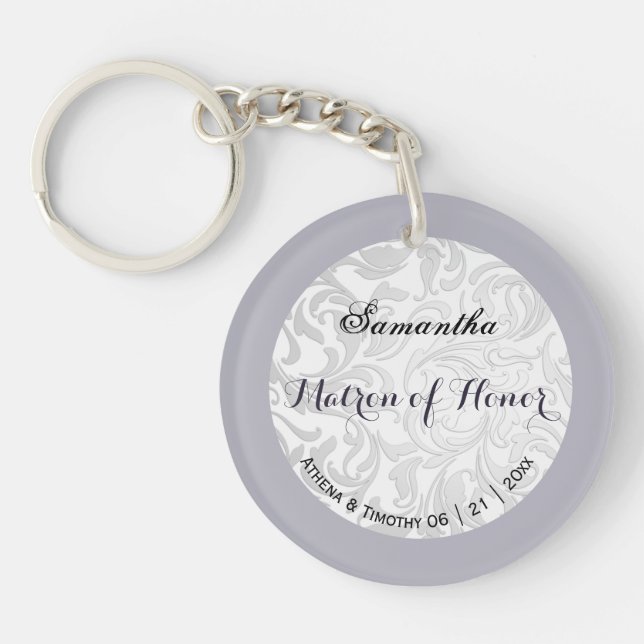 Silver Brocade & Lavender Edging Acrylic Keychain (Framsidan)