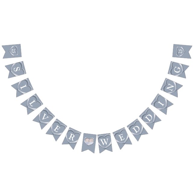 Silver bröllop 25-årsjubileum anpassningsbar foto vimplar (Alla)