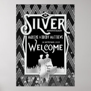 Silver Bröllop-årsdag Art Deco Party Välkommen Poster