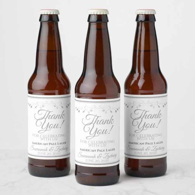Silver Bröllop Beer Flaska-etikett Tack Ölflaska Etikett (Flaskor)