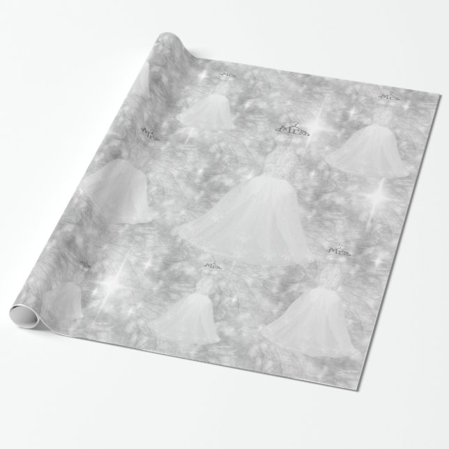 Silver Bröllop Dress Bokeh Ljus Wrapping Papper Presentpapper (Utrullad)