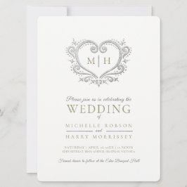 Silver, bröllop, grönt och vit inbjudningar