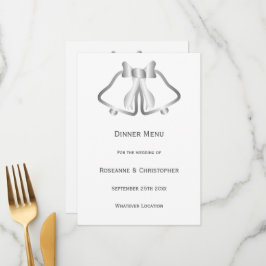 Silver Bröllop Menu Klockor och Ribbon Meny
