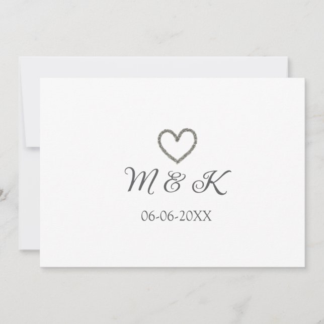 Silver, bröllop par namn brev, modern inbjudningar (Framsida)