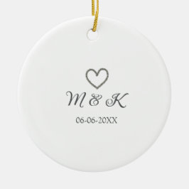 Silver, bröllop par namn brev, modern julgransprydnad keramik
