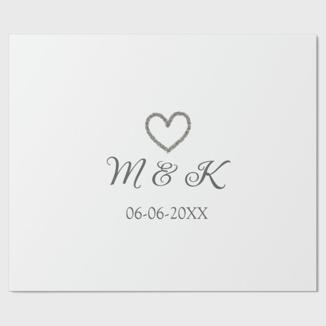 Silver, bröllop par namn brev, modern presentpapper (Platt)