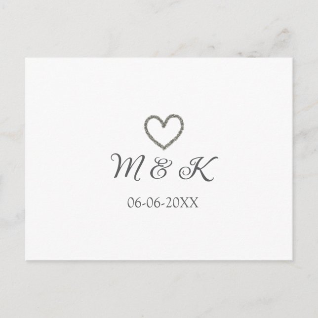 Silver, bröllop par namn brev, modern vykort (Framsida)