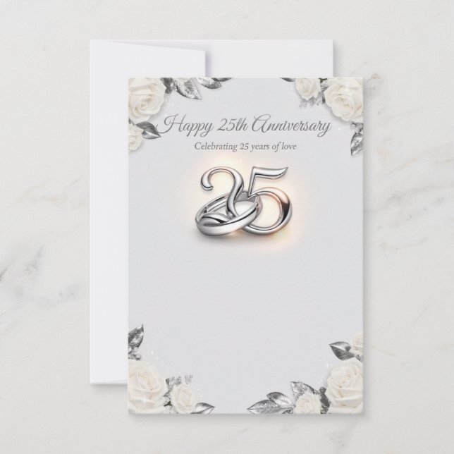 Silver Bröllopsjubileum Kort – 25 År av Äktenskap (Framsida)