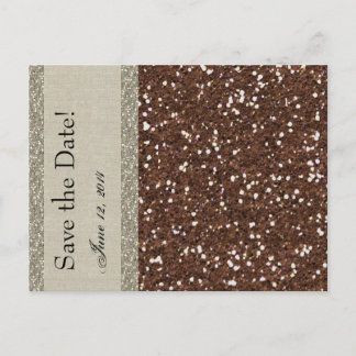 Silver Brown Glitter Linne Spara Datum Meddelande Vykort