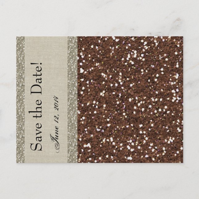 Silver Brown Glitter Linne Spara Datum Meddelande Vykort (Framsida)