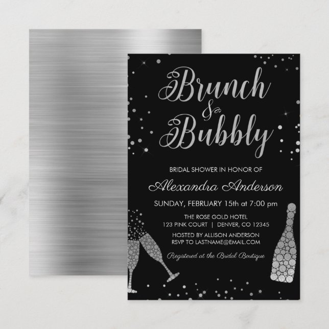 Silver Brunch & Bubly Möhippa Inbjudningar (Fram/baksida)