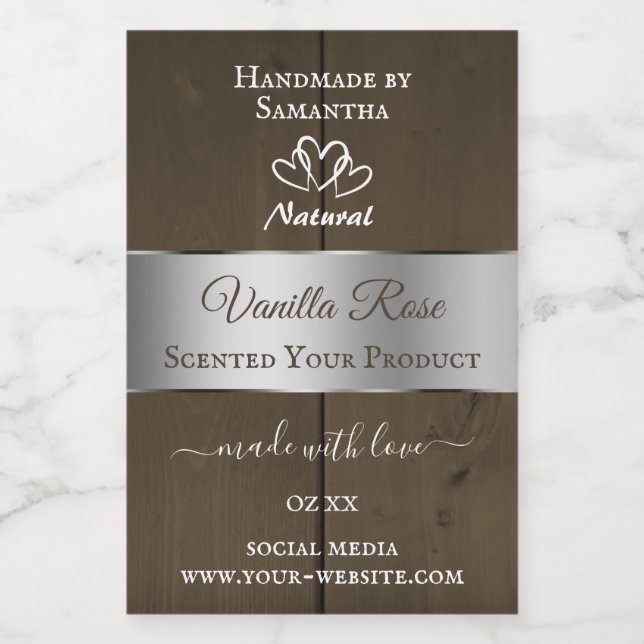 Silver Brunius Wood Grain Product Packbels Mat Etikett (Singel etikett)