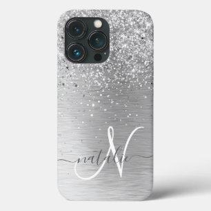 Silver Brushed Metall Glitter Monogram Namn