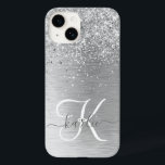 Silver Brushed Metall Glitter Monogram Namn<br><div class="desc">Anpassa enkelt den här chicen i trendig med -fodral med söt silver mousserande glitter på en borstad metallbakgrund i silver.</div>