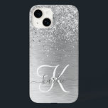 Silver Brushed Metall Glitter Monogram Namn<br><div class="desc">Anpassa enkelt den här chicen i trendig med -fodral med söt silver mousserande glitter på en borstad metallbakgrund i silver.</div>