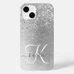 Silver Brushed Metall Glitter Monogram Namn