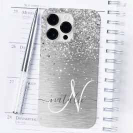 Silver Brushed Metall Glitter Monogram Namn
