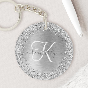Silver Brushed Metall Glitter Monogram Namn