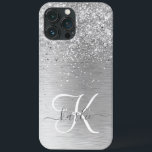 Silver Brushed Metall Glitter Monogram Namn<br><div class="desc">Anpassa enkelt den här chicen i trendig med -fodral med söt silver mousserande glitter på en borstad metallbakgrund i silver.</div>