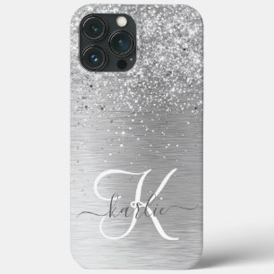 Silver Brushed Metall Glitter Monogram Namn