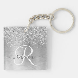 Silver Brushed Metall Glitter Monogram Namn