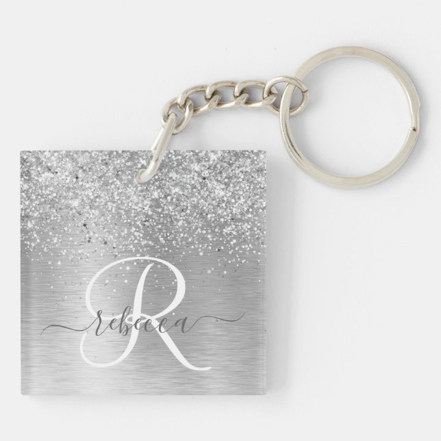 Silver Brushed Metall Glitter Monogram Namn (Baksidan)