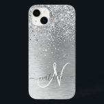 Silver Brushed Metall Glitter Monogram Namn<br><div class="desc">Anpassa enkelt den här chicen i trendig med -fodral med söt silver mousserande glitter på en borstad metallbakgrund i silver.</div>