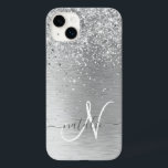 Silver Brushed Metall Glitter Monogram Namn<br><div class="desc">Anpassa enkelt den här chicen i trendig med -fodral med söt silver mousserande glitter på en borstad metallbakgrund i silver.</div>