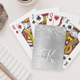 Silver Brushed Metall Glitter Monogram Namn Casinokort