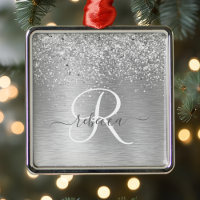 Silver Brushed Metall Glitter Monogram Namn