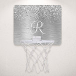 Silver Brushed Metall Glitter Monogram Namn Mini-Basketkorg<br><div class="desc">Anpassa enkelt chicen av  i trendig med  av basket i ring med söt silver mousserande glitter på en borstad metallbakgrund i silver.</div>