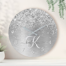 Silver Brushed Metall Glitter Monogram Namn