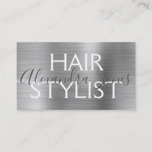 Silver Brushed Metall Hair Stylist Visitkort
