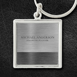 Silver Brushed Metall Metallic Monogram Namn Fyrkantig Silverfärgad Nyckelring