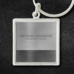 Silver Brushed Metall Metallic Monogram Namn Fyrkantig Silverfärgad Nyckelring