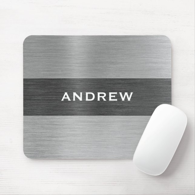 Silver Brushed Metall Metallic Monogram Namn Musmatta (Med mus)