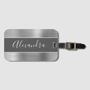 Silver Brushed Metall Monogram Namn Bagagebricka