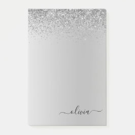 Silver Brushed Metall Monogram Namn Luxury Post-it Block