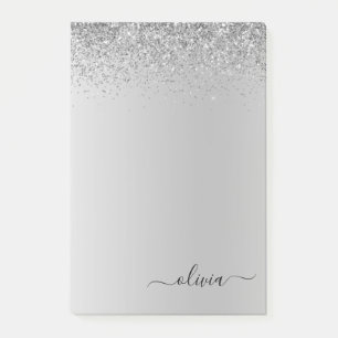 Silver Brushed Metall Monogram Namn Luxury Post-it Block