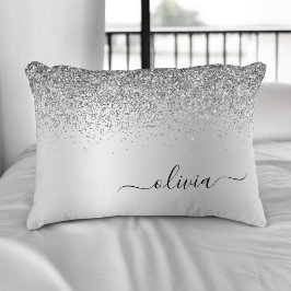Silver Brushed Metall Monogram Namn Modern Prydnadskudde