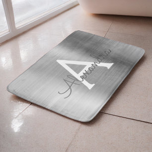 Silver Brushed Metall Monogram Namn och Initial Badrumsmatta