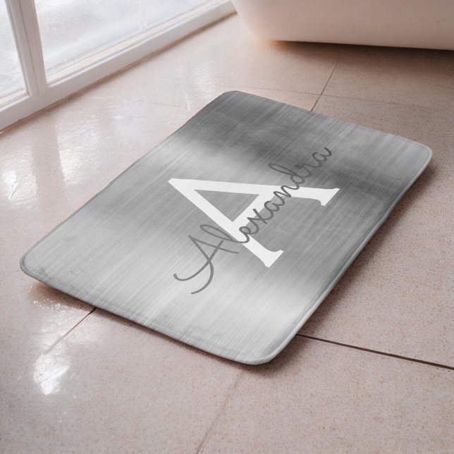 Silver Brushed Metall Monogram Namn och Initial Badrumsmatta (Skapare uppladdad)