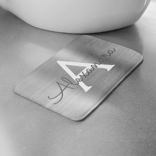Silver Brushed Metall Monogram Namn och Initial Badrumsmatta